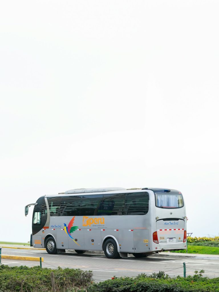 a-gray-tour-bus-parked-on-a-road-842wuda7uzk